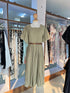 Ladies Casual Square Neckline Belted Maxi Dress